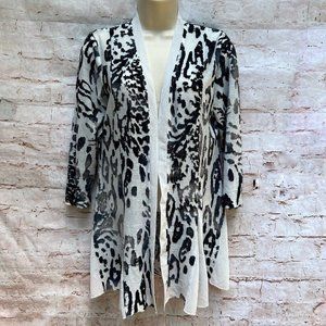 Chicos Size S Black White Leopard Print Cardigan 3/4 Sleeve Open Front